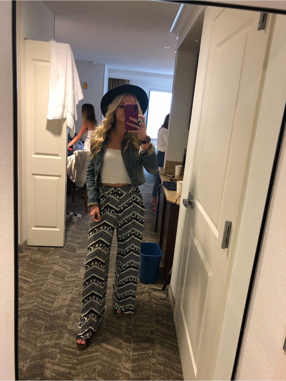 Wide-Leg Black & White Patterned Palazzo Pants
